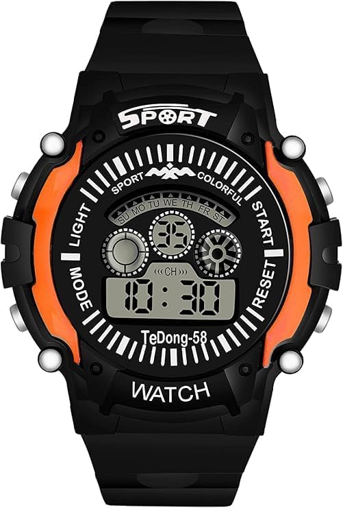 Digital sports wristwatch with light and adjustable strap (orange)