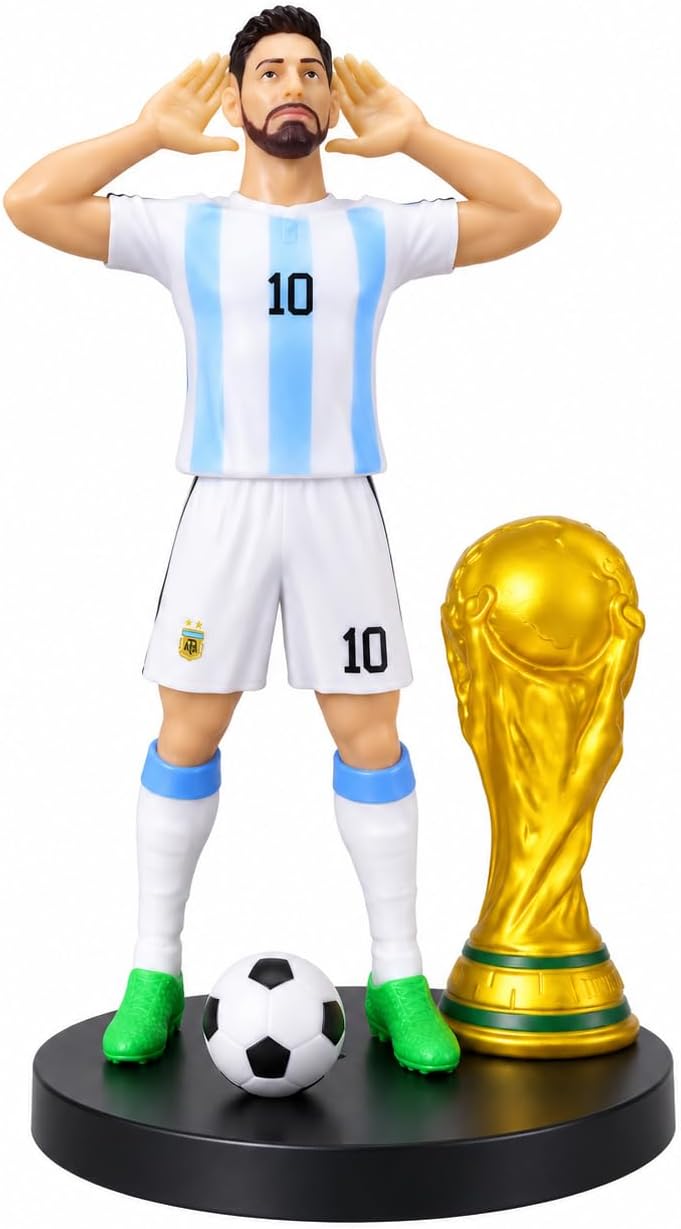 Football player figurine with a trophy, ball, and display base