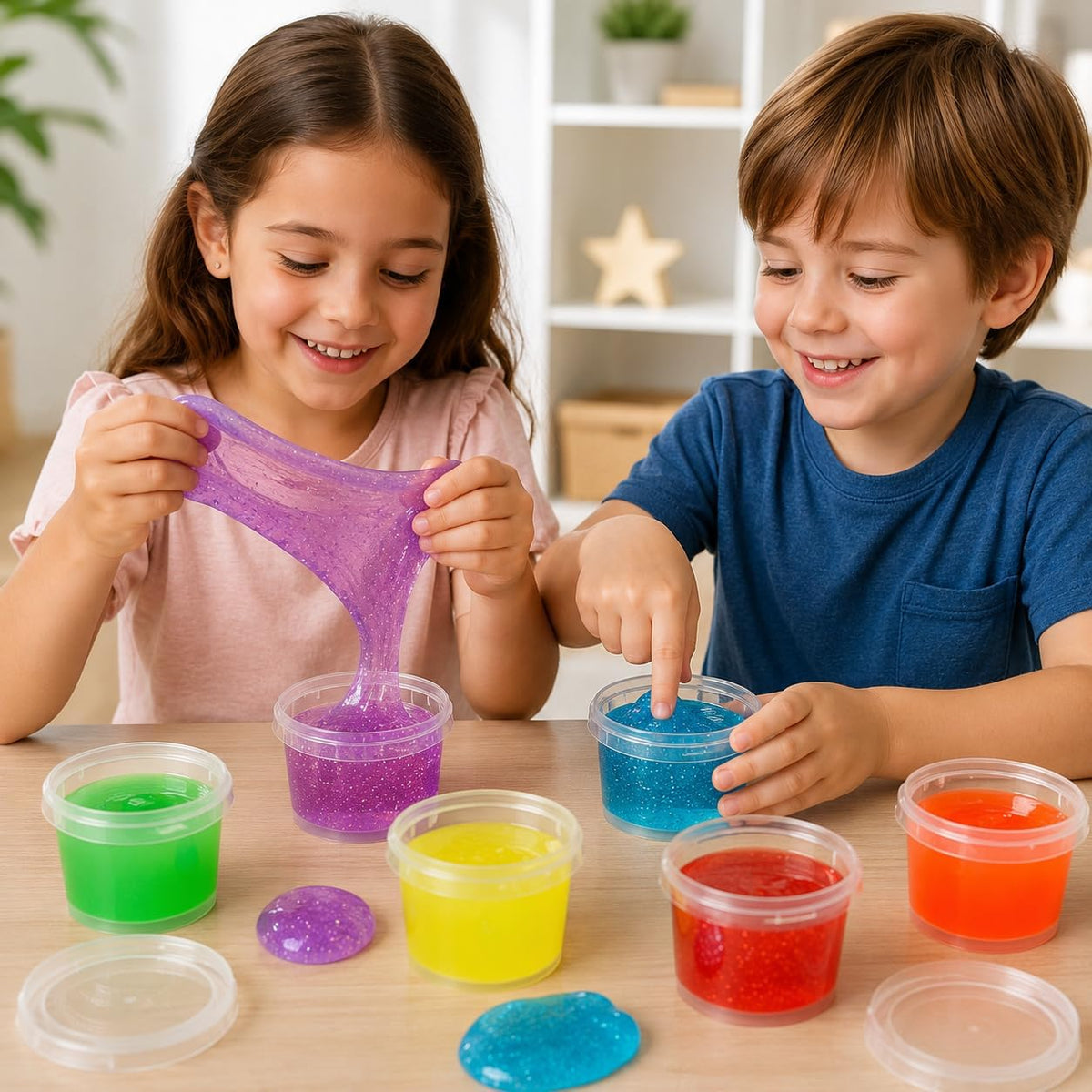6 pieces in multiple colors of colored slime, a stretchy and safe sensory toy for squeezing and shaping from First Choice