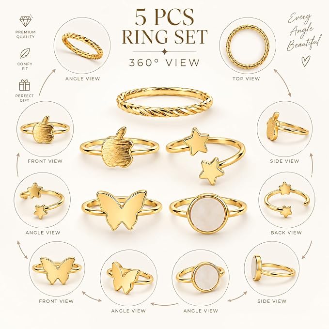Modern 5-piece women's ring set