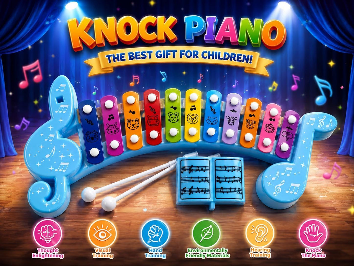 10-key colorful musical xylophone with mallets and a music booklet