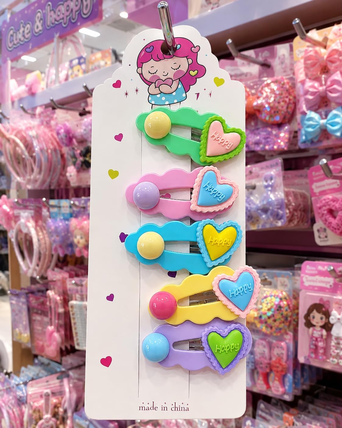Set of 5 heart-design kids' hair clips