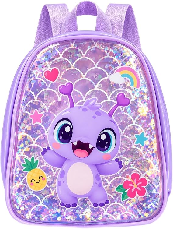 Small First Choice kids' backpack for nursery and outings - magical transparent front with water and shiny sequins, lightweight and easy to clean with adjustable straps - attractive design for girls and boys