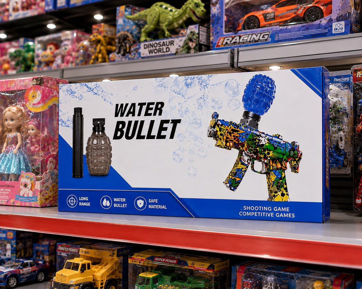 Graffiti-style shooter game with a uniquely shaped magazine