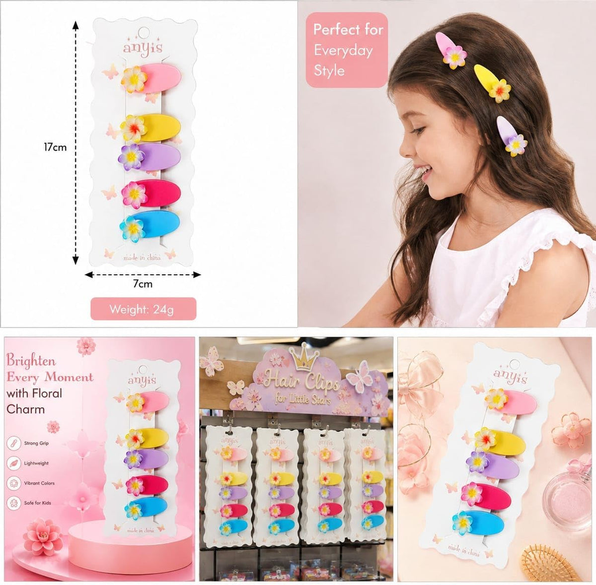 Set of 5 tropical flower hair clips
