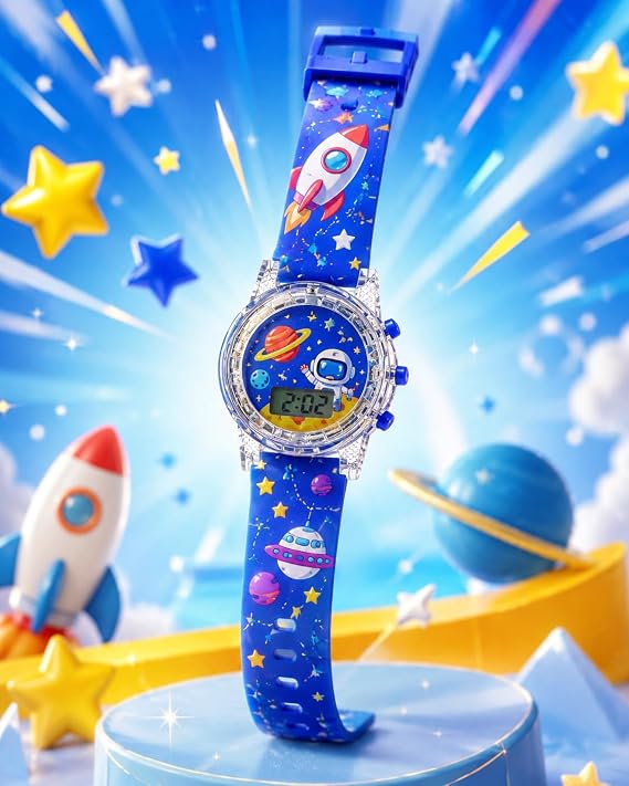 Digital watch for kids with a silicone strap and luminous display