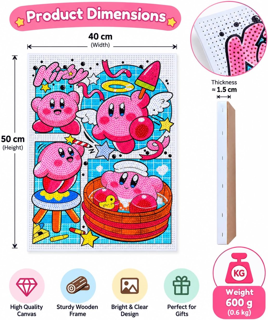 Diamond painting kit with a wooden frame, 40×50 cm