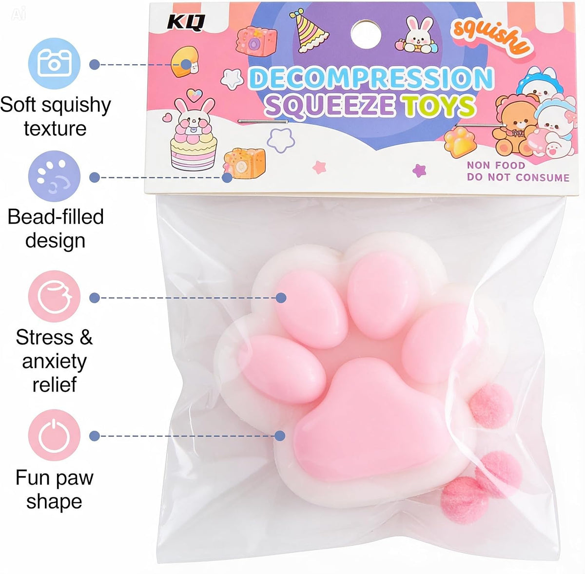 Cat paw-shaped squishy, 11x11 cm size