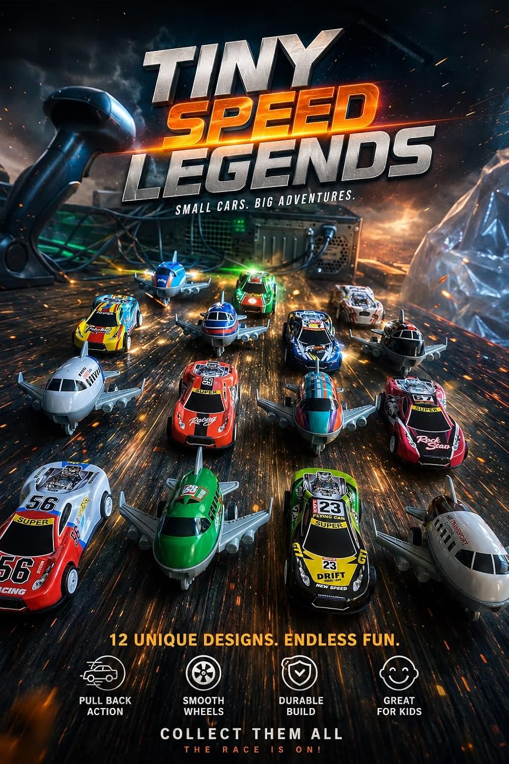 4-Piece Pull-Back Toy Set: Cars and Airplanes