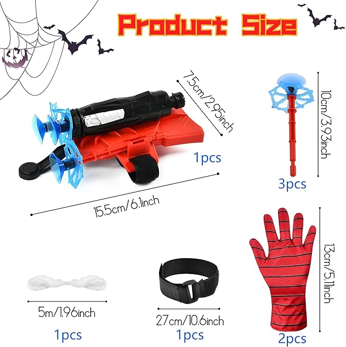 Spider-Man Web Shooter Toy for Kids - Superhero Wrist Launcher with 6 Multi-Colored Pieces, Safe Suction Cup Darts, and Gloves for Parties, Cosplay, and Interactive Play