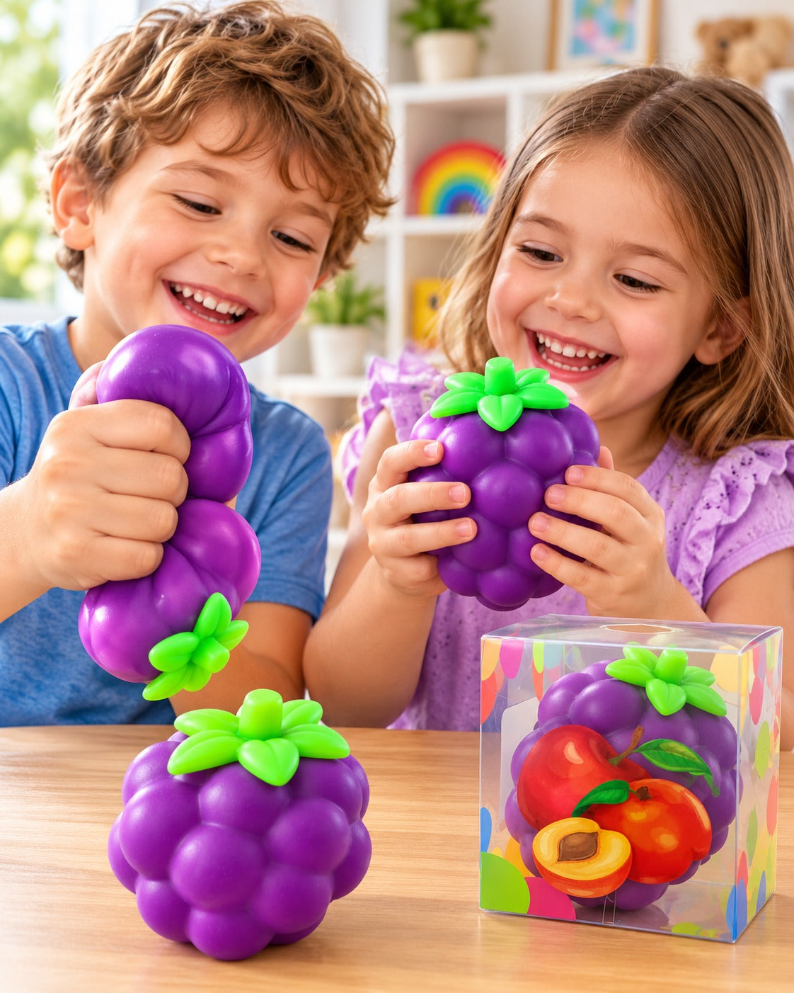 First Choice Grape Squishy for Stress and Anxiety Relief - Flexible Sensory Squeeze Toy with a Cute Fruit Design, Soft Texture, Weight 90 g - Suitable for Children and Adults and Perfect as a Gift