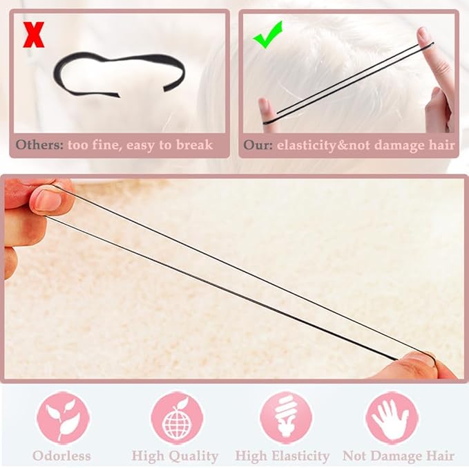 استكشاف ربطات شعر مطاطية سوداء صغيرة، توكات شعر مرنة غير قابلة للانزلاق لتسريحات الضفائر، عبوة من 6 قطع