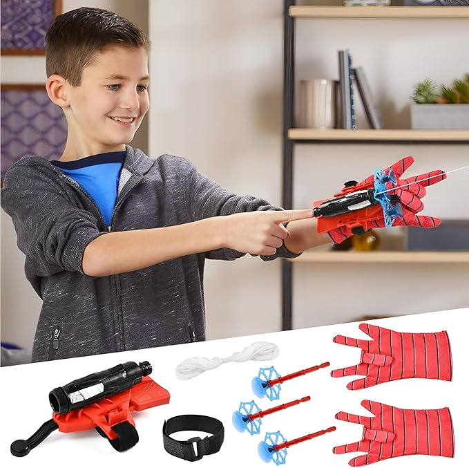 Spider-Man Web Shooter Toy for Kids - Superhero Wrist Launcher with 6 Multi-Colored Pieces, Safe Suction Cup Darts, and Gloves for Parties, Cosplay, and Interactive Play
